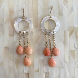 Coral and opal drop earrings.